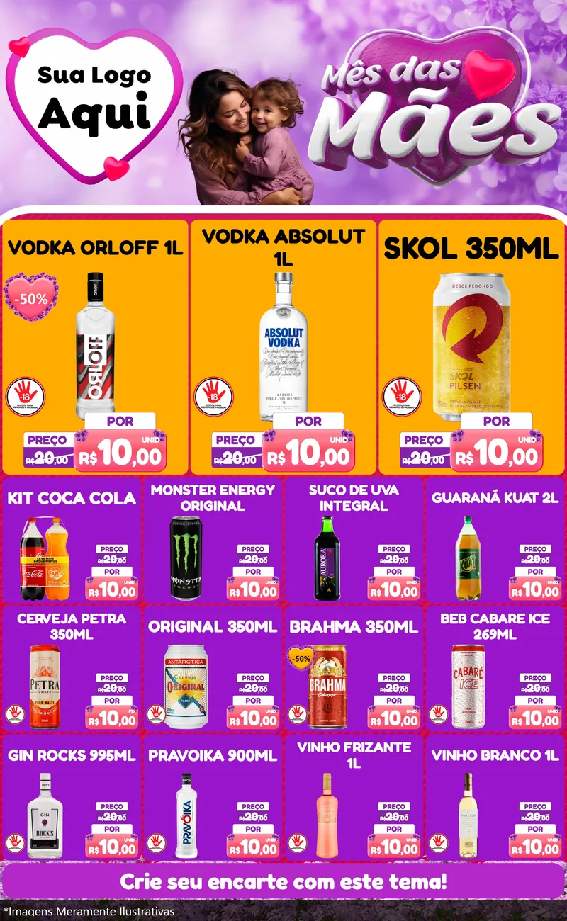 Modelo de Encarte para Encarte Grande com o tema Mês das Mães para Distribuidora de bebidas