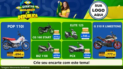 Modelo de TV para TV Horizontal com o tema Ofertas Proclamação da República para Concessionaria de Motos