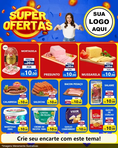 Modelo de Rede Social para Feed Instagram com o tema Super Ofertas para Frios e Laticínios