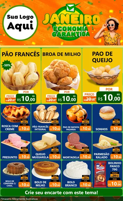 Modelo de Encarte para Encarte Grande com o tema Janeiro - Economia Garantida para Padaria