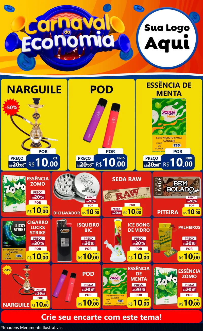 Modelo de Encarte para Encarte Grande com o tema Carnaval da Economia para Tabacaria