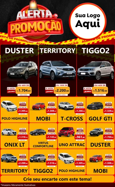 Modelo de Encarte para Encarte Grande com o tema Alerta de Promoção para Concessionaria de Carros