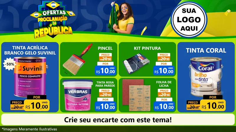 Modelo de TV para TV Horizontal com o tema Ofertas Proclamação da República para Tintas e Ferramentas