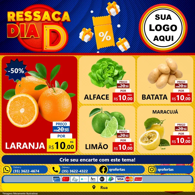 Modelo de Rede Social para Feed Facebook com o tema Ressaca Dia D para Hortifrúti