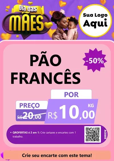 Modelo de Cartaz para Cartaz A4 Vertical com o tema Dia das Mães para Padaria