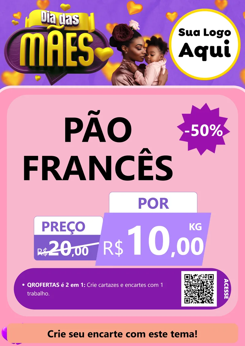 Modelo de Cartaz para Cartaz A4 Vertical com o tema Dia das Mães para Padaria