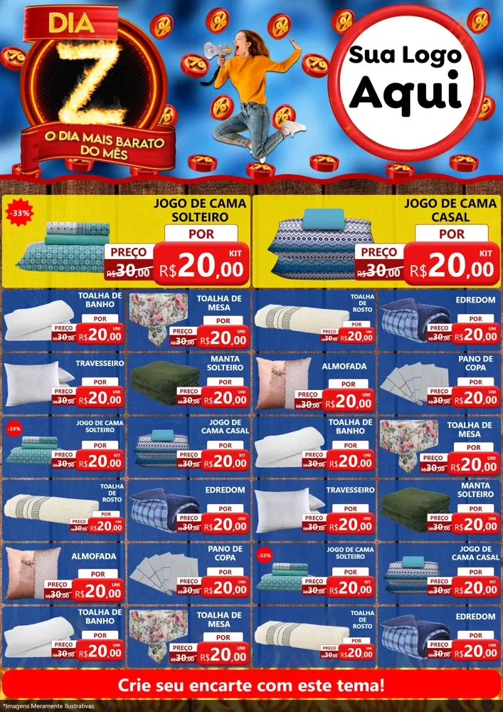 Modelo de Encarte para Encarte A4 Vertical com o tema Dia Z - O Dia Mais Barato Do Mês para Cama, Mesa e Banho