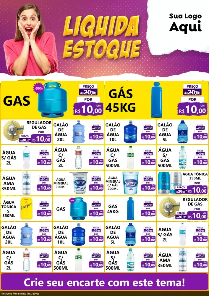 Modelo de Encarte para Encarte A4 Vertical com o tema Liquida estoque para Água e gás
