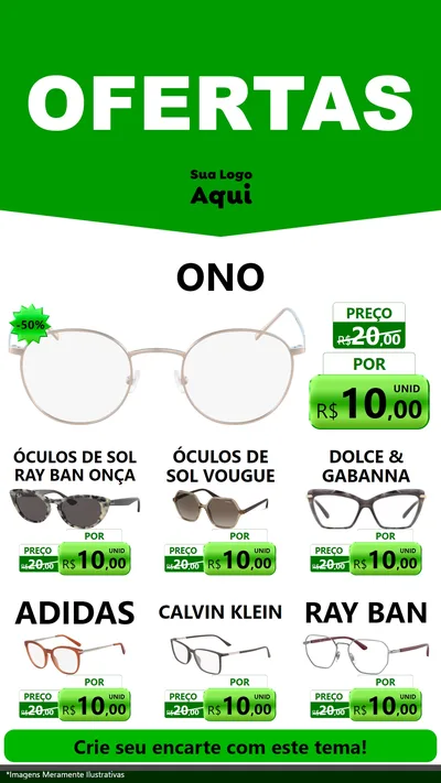 Modelo de Rede Social para Stories com o tema Ofertas Verde Cartaz para Óticas
