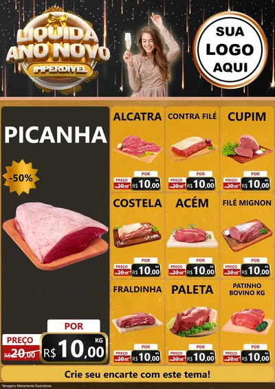Modelo de Encarte para Encarte A4 Vertical com o tema Liquida Ano Novo Imperdível para Açougue