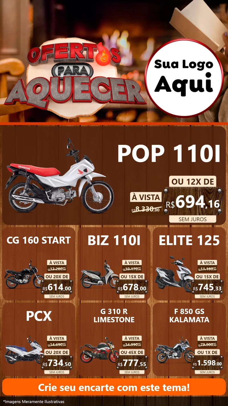 Modelo de Rede Social para Stories com o tema Ofertas Para Aquecer para Concessionaria de Motos