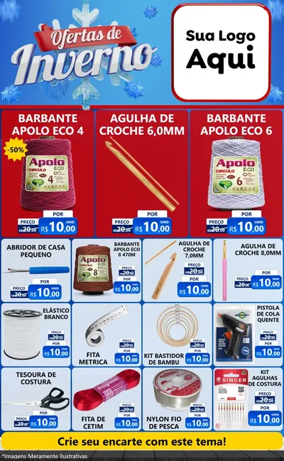 Modelo de Encarte para Encarte Grande com o tema Ofertas de Inverno para Armarinho e Aviamentos