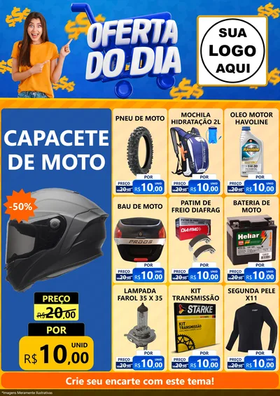 Modelo de Encarte para Encarte A4 Vertical com o tema Oferta do Dia para Moto peças