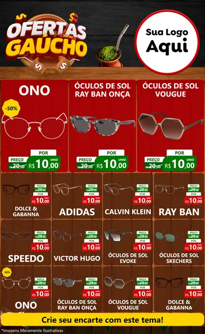 Modelo de Encarte para Encarte Grande com o tema Ofertas Dia do Gaúcho para Óticas
