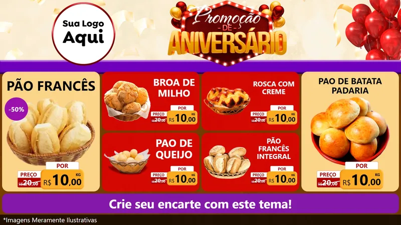 Modelo de TV para TV Horizontal com o tema Promoção de Aniversário para Padaria