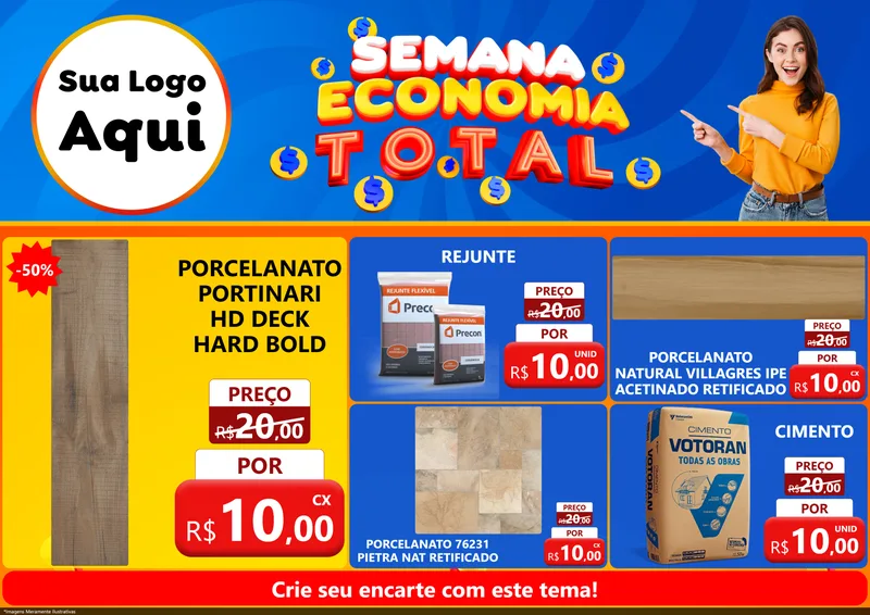 Modelo de Encarte para Encarte A4 Horizontal com o tema Semana Economia Total para Pisos e revestimentos