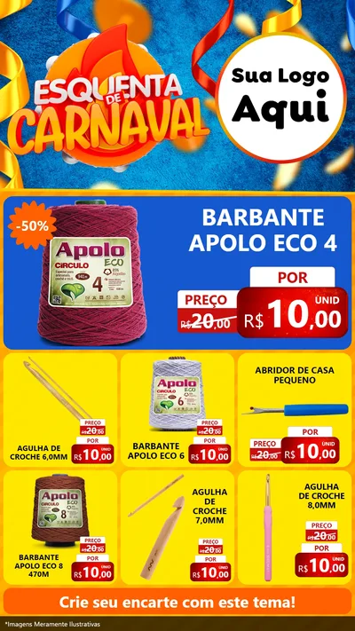Modelo de Rede Social para Stories com o tema Esquenta de Carnaval para Armarinho e Aviamentos
