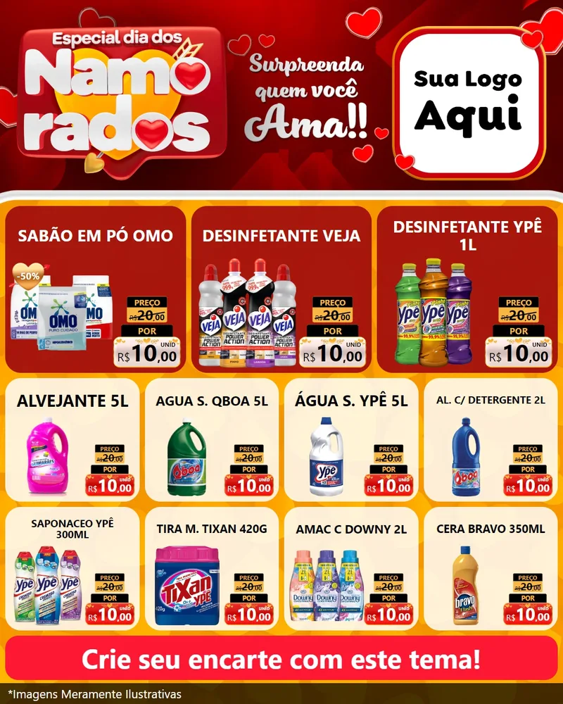 Modelo de Rede Social para Feed Instagram com o tema Especial Dia dos Namorados para Produtos de Limpeza