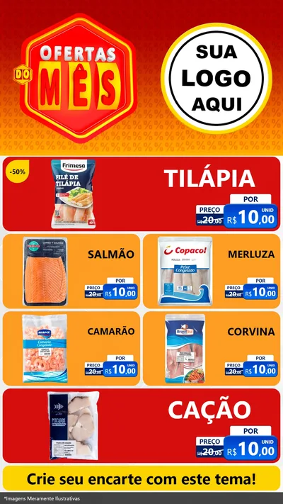 Modelo de TV para TV Vertical com o tema Ofertas do Mês para Peixaria