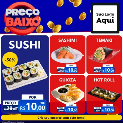 Modelo de Rede Social para Feed Facebook com o tema Preço Baixo para Comida japonesa