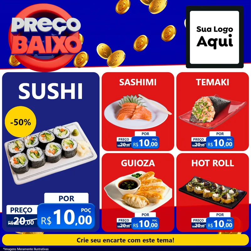 Modelo de Rede Social para Feed Facebook com o tema Preço Baixo para Comida japonesa