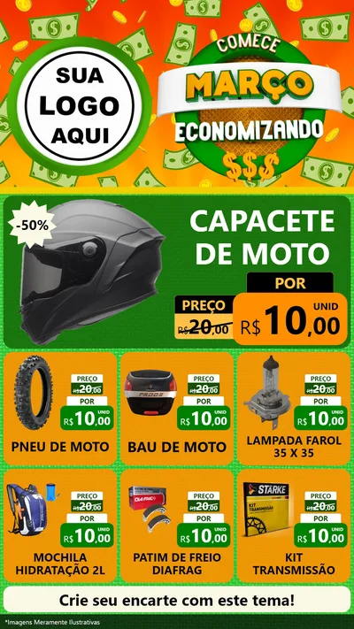 Modelo de Rede Social para Stories com o tema Comece Março Economizando para Moto peças