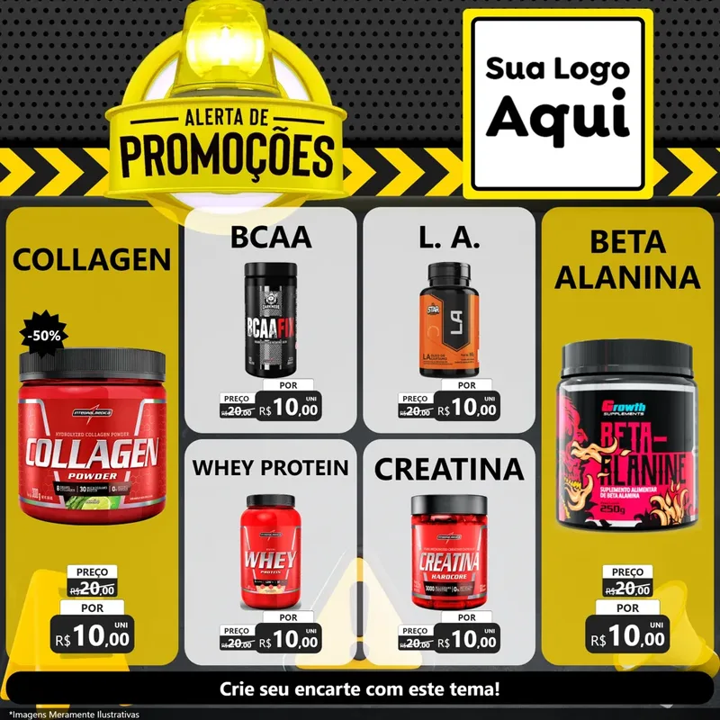 Modelo de Rede Social para Feed Facebook com o tema Alerta de Promoções para Suplementos alimentares