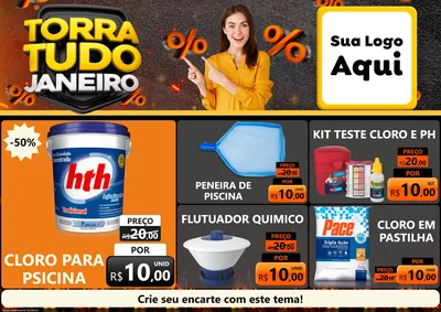 Modelo de Encarte para Encarte A4 Horizontal com o tema Torra Tudo Janeiro para Produtos para Piscina