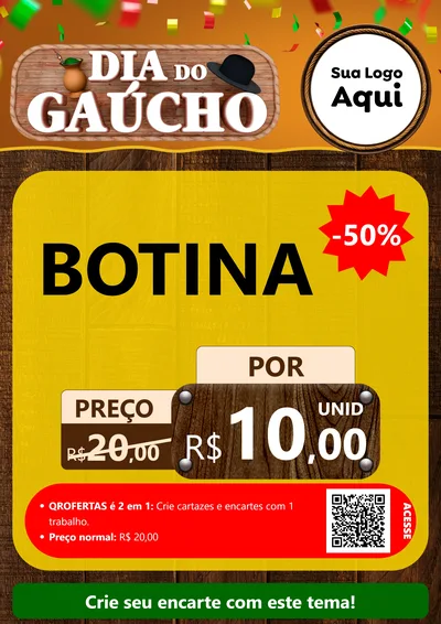 Modelo de Cartaz para Cartaz A4 Vertical com o tema Dia do Gaúcho para Agropecuária