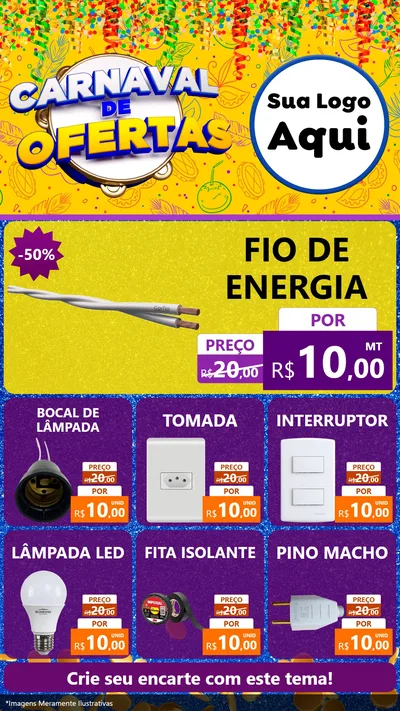 Modelo de Rede Social para Stories com o tema Carnaval de Ofertas para Materiais Elétricos