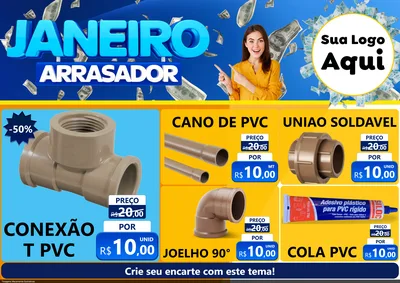 Modelo de Encarte para Encarte A4 Horizontal com o tema Janeiro Arrasador para Tubos e conexões
