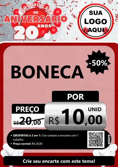 Modelo de Cartaz para Cartaz A4 Vertical com o tema Promoção de Aniversário - 20 Anos para Brinquedos