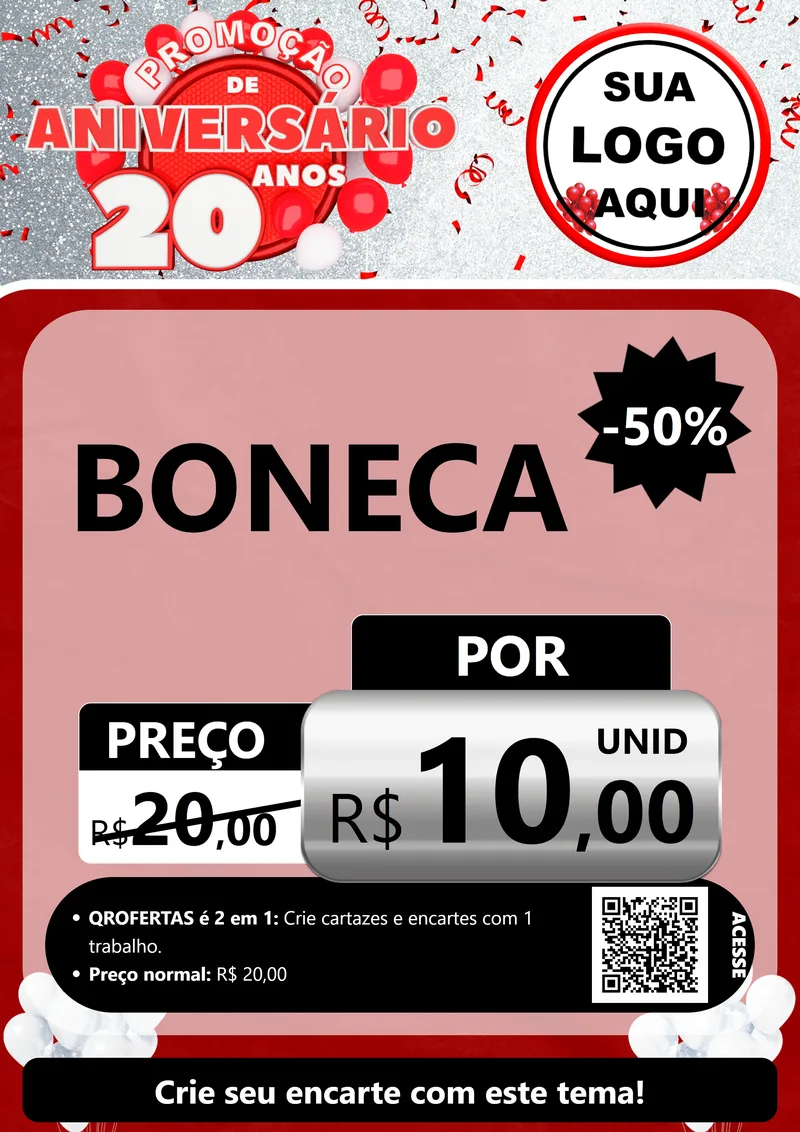 Modelo de Cartaz para Cartaz A4 Vertical com o tema Promoção de Aniversário - 20 Anos para Brinquedos