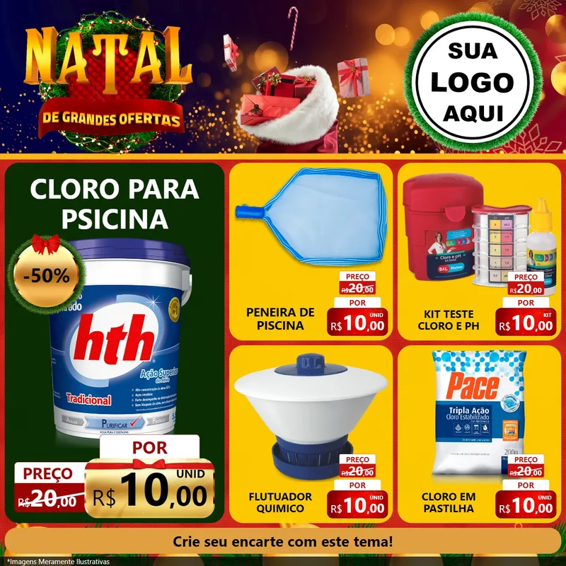 Modelo de Rede Social para Feed Facebook com o tema Natal de Grandes Ofertas para Produtos para Piscina