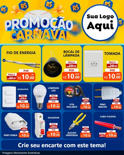 Modelo de Rede Social para Feed Instagram com o tema Promoção de Carnaval para Materiais Elétricos