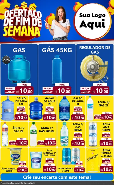 Modelo de Encarte para Encarte Grande com o tema Ofertaço de Fim de Semana para Água e gás