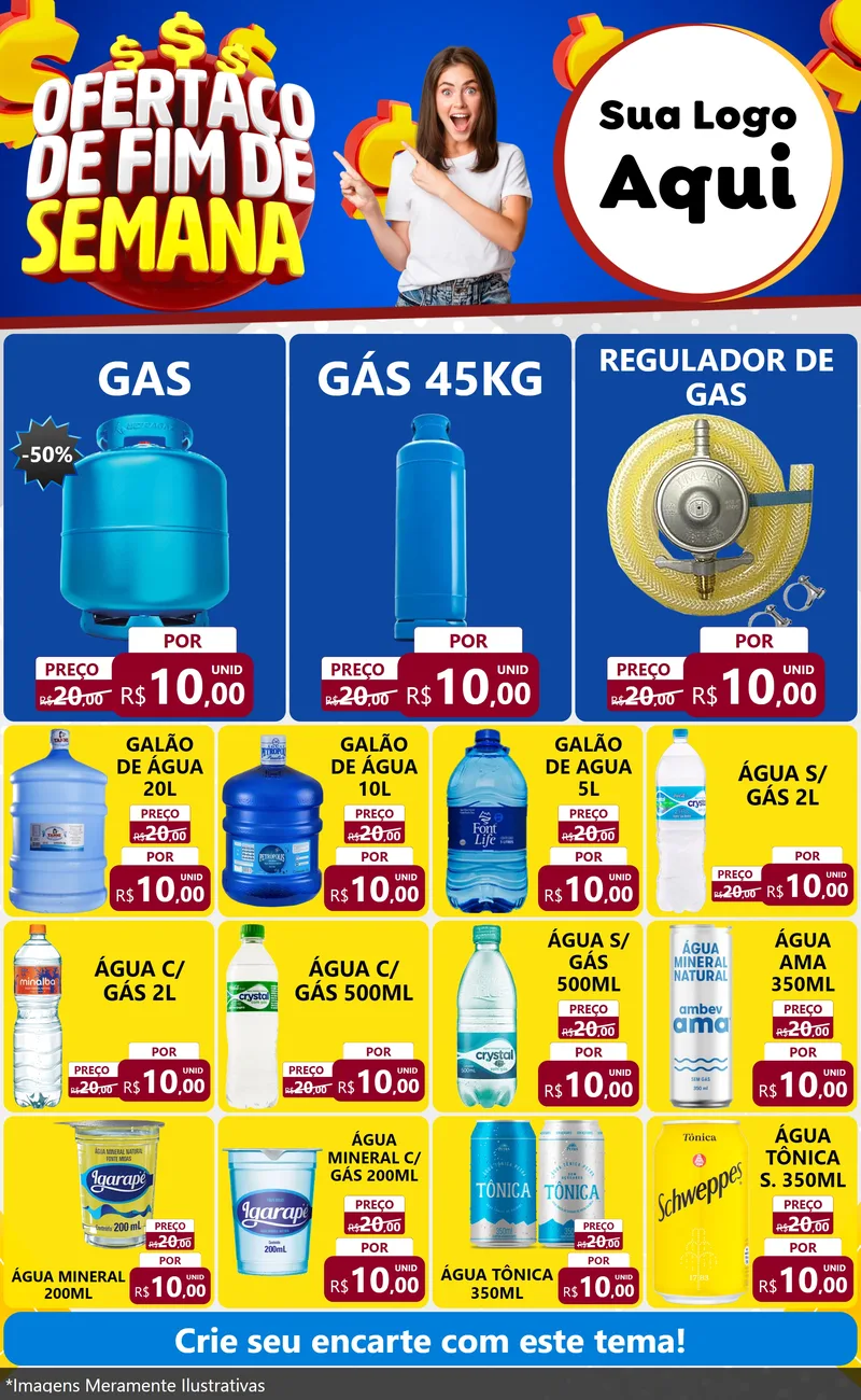 Modelo de Encarte para Encarte Grande com o tema Ofertaço de Fim de Semana para Água e gás