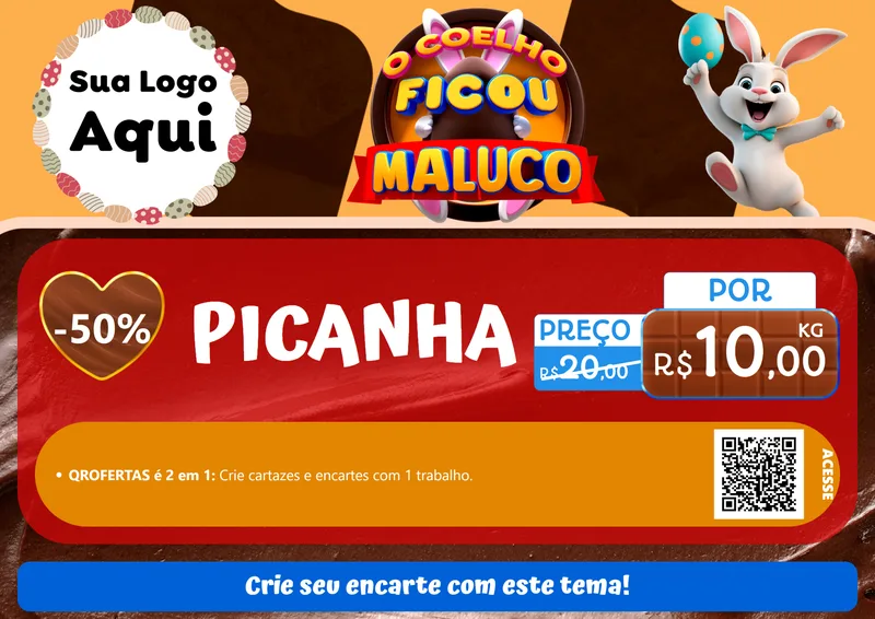 Modelo de Cartaz para Cartaz A4 Horizontal com o tema O Coelho Ficou Maluco - Páscoa para Açougue