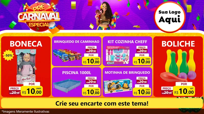 Modelo de TV para TV Horizontal com o tema Pré-Carnaval Especial para Brinquedos