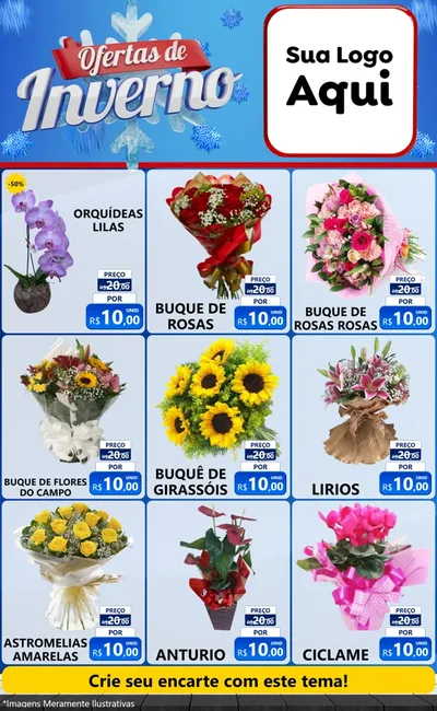 Modelo de Encarte para Encarte Grande com o tema Ofertas de Inverno para Floricultura e jardim