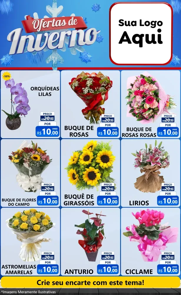 Modelo de Encarte para Encarte Grande com o tema Ofertas de Inverno para Floricultura e jardim