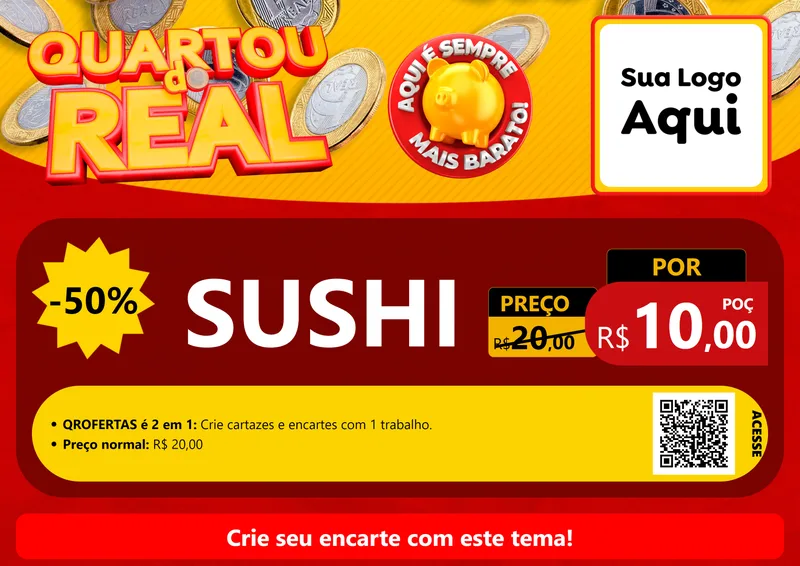 Modelo de Cartaz para Cartaz A4 Horizontal com o tema Quartou do Real para Comida japonesa
