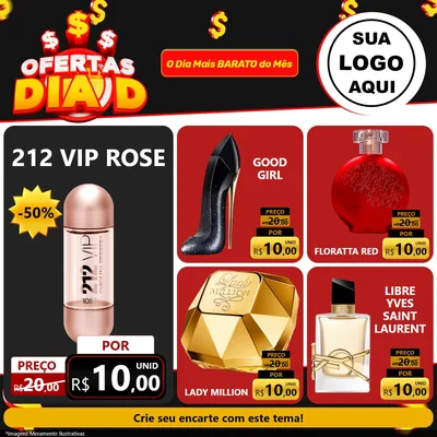 Modelo de Rede Social para Feed Facebook com o tema Ofertas Dia D para Perfumes