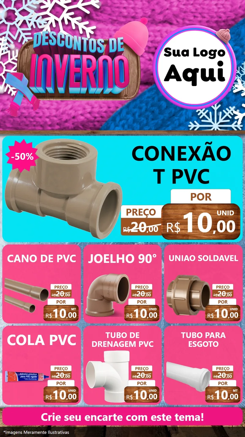 Modelo de Rede Social para Stories com o tema Descontos de Inverno para Tubos e conexões