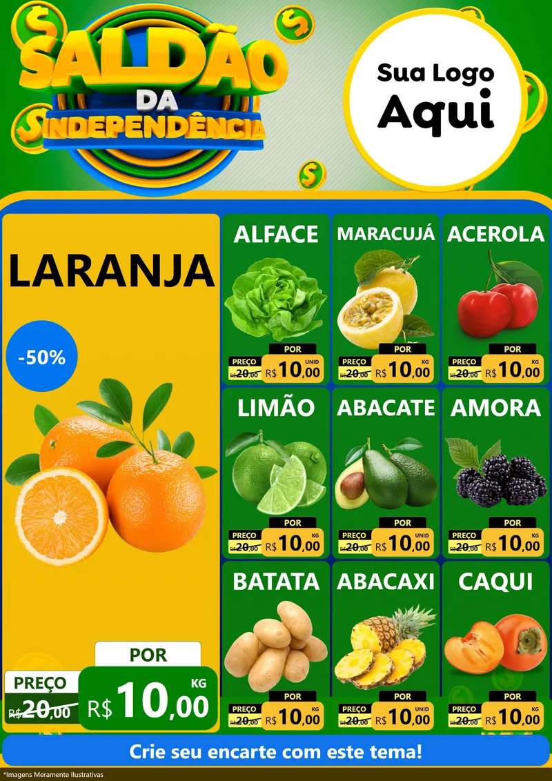 Modelo de Encarte para Encarte A4 Vertical com o tema Saldão da Indepêndencia para Hortifrúti