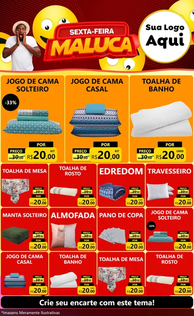Modelo de Encarte para Encarte Grande com o tema Sexta-feira Maluca para Cama, Mesa e Banho