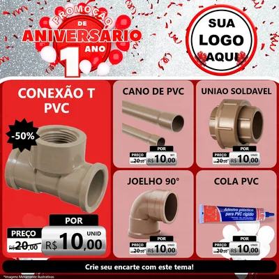 Modelo de Rede Social para Feed Facebook com o tema Promoção de Aniversário - 1 Ano para Tubos e conexões