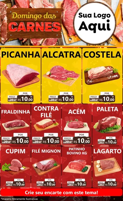 Modelo de Encarte para Encarte Grande com o tema Domingo das Carnes para Açougue