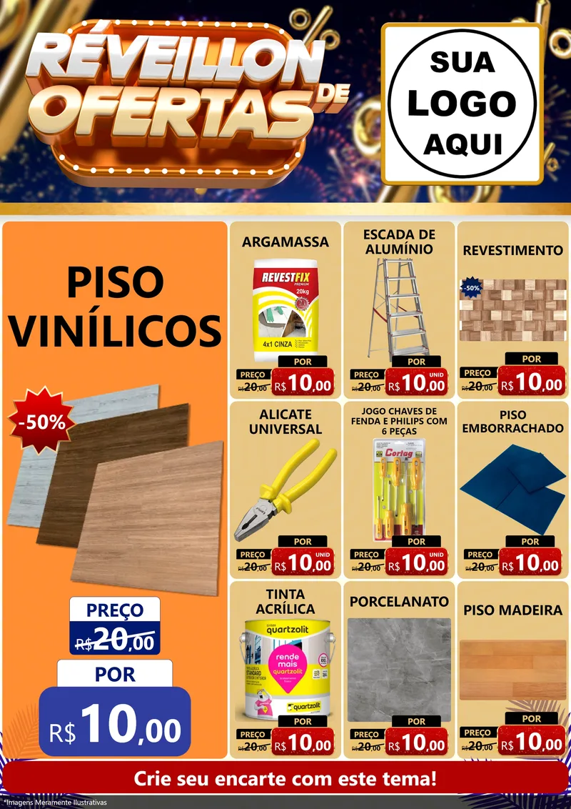 Modelo de Encarte para Encarte A4 Vertical com o tema Réveillon de Ofertas para Material para Construção