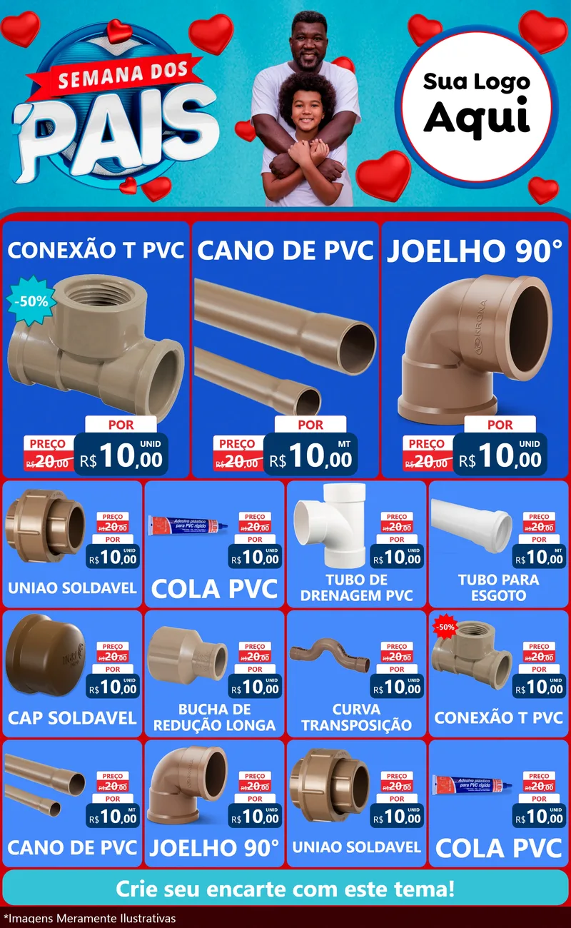 Modelo de Encarte para Encarte Grande com o tema Semana Dos Pais para Tubos e conexões